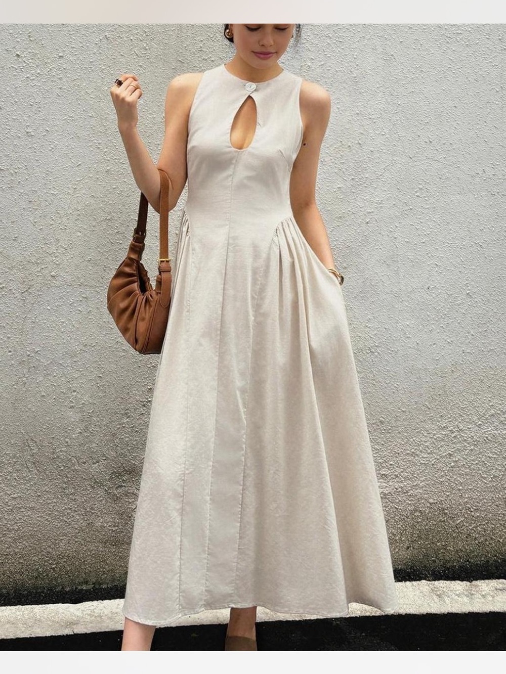 Commense Linen Blend Keyhole Dress